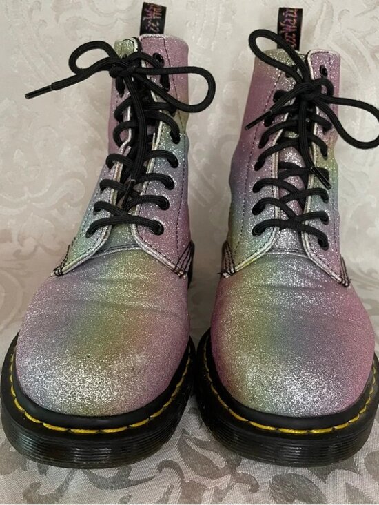 Dr. Martens Shoes - Doc Marten’s Blue and Purple Glitter Combat Boots 1460 Pascal Glitter Size 10